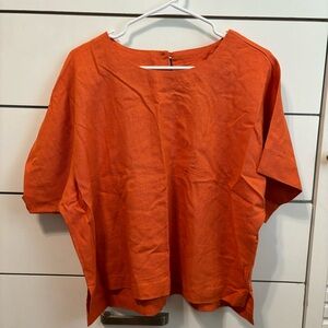 Anne Klein Orange Linen Short Sleeve Blouse